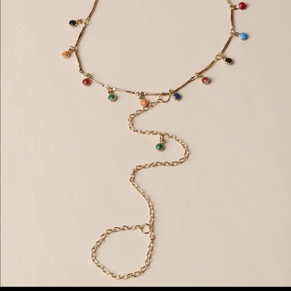 Toe Linked Gemstone Tassel Anklet - Picture 2 of 4